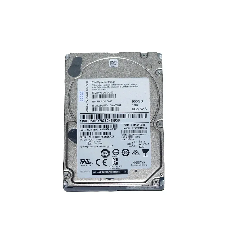 00AK203 - IBM 900GB 10000RPM SAS 6Gb/s Hot-Swappable 2.5-inch Hard Drive for Storewize V5000