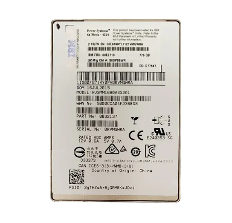 00E8713 - IBM 775GB 4K Block Size SFF SSD SAS 2.5-inch Drive 59C3