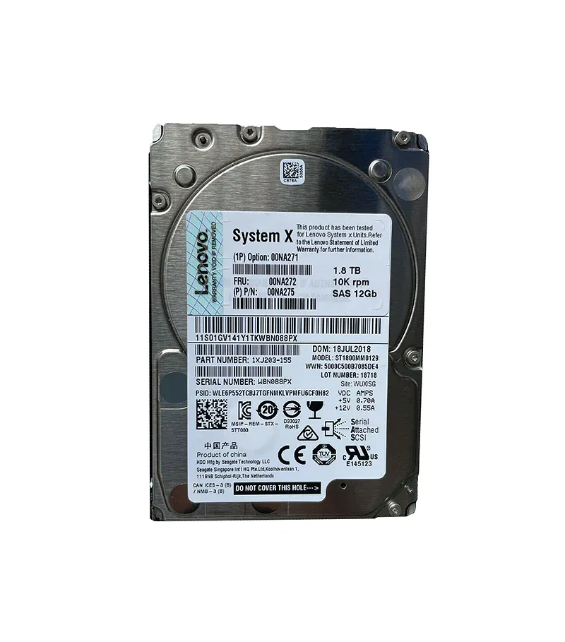 00NA275 - IBM / Lenovo 1.8TB 10000RPM SAS 12Gb/s 2.5-inch G3HS 512E Hard Drive