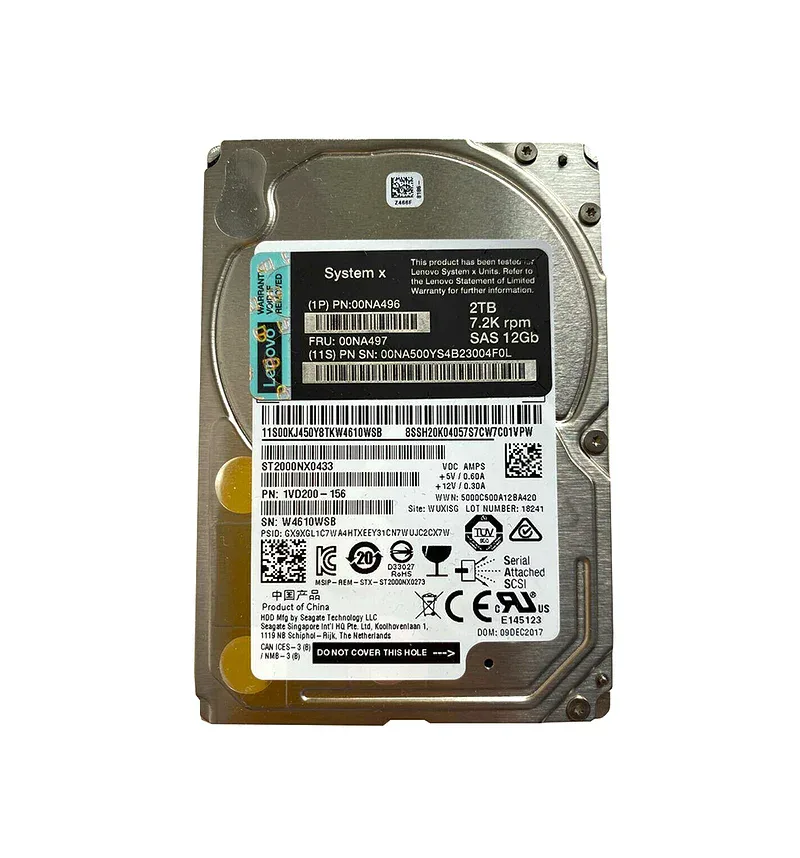 00NA496 - Lenovo 2TB 7200RPM SAS 12Gb/s Nearline Hot Swappable 2.5-inch Hard Drive