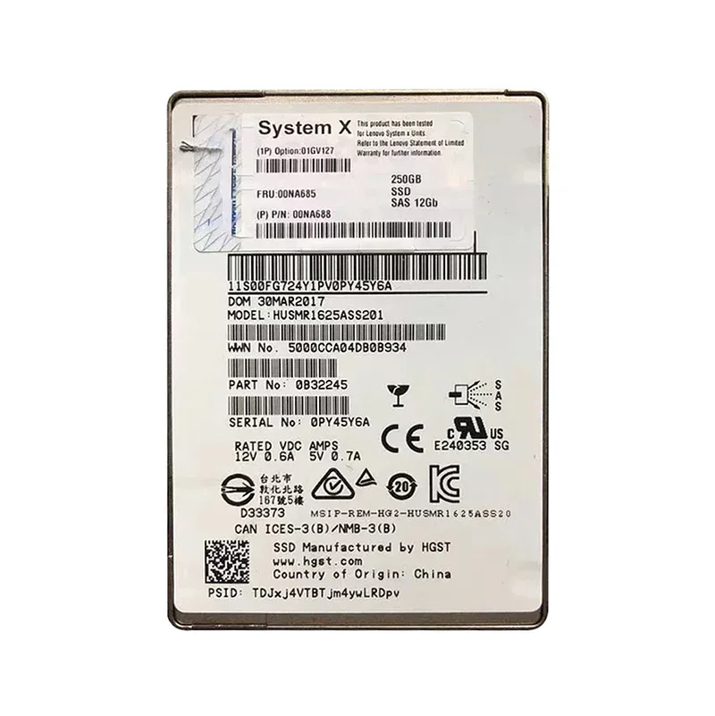 00NA685 - Lenovo 250GB SAS 12Gb/s 2.5-inch SSD with Tray