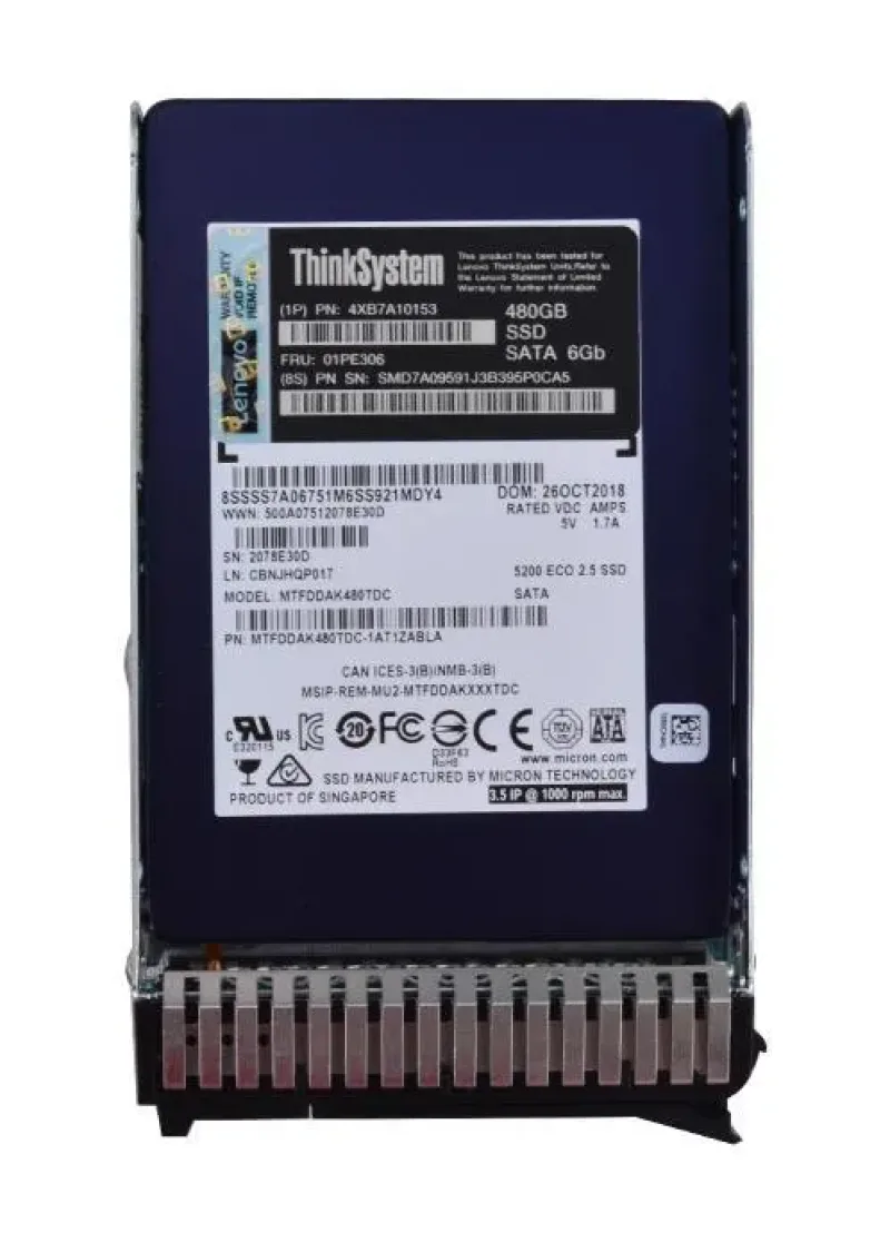01AY581 - Lenovo 480GB Multi-Level Cell (MLC) SATA 6Gb/s 2.5-inch Solid State Drive