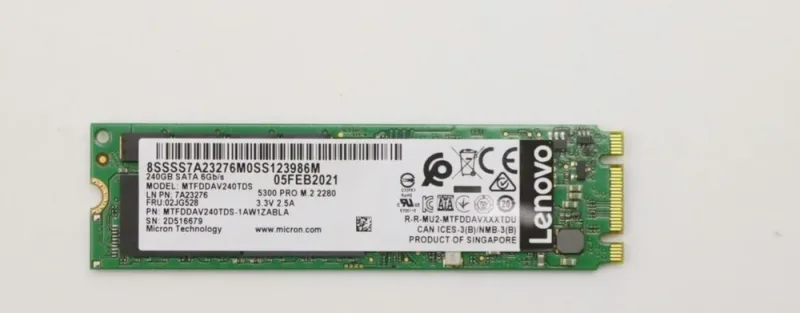 Lenovo 02JG528 240GB SATA 6Gb/s M.2 2280 Solid State Drive For ThinkSystem SR650 V2 / SD630 V2 / SD650 V2