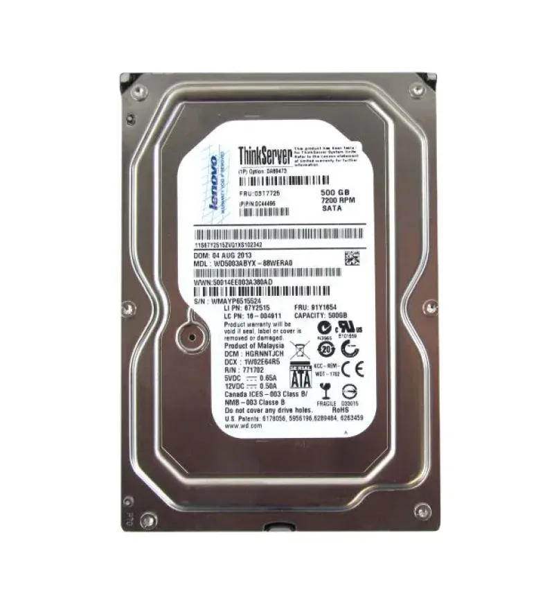 03T7725 - Lenovo 500GB 7200RPM SATA 6Gb/s 3.5-inch Hot-Swappable Removable Hard Drive for ThinkServer