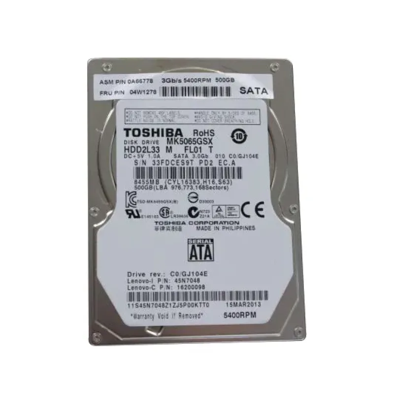04W1278 - Lenovo 500GB 5400RPM SATA 3Gb/s 2.5-inch Hard Drive
