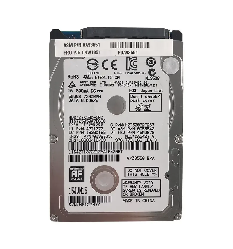 04W1951 - Lenovo 500GB 7200RPM SATA 3Gb/s 2.5-inch Hard Drive