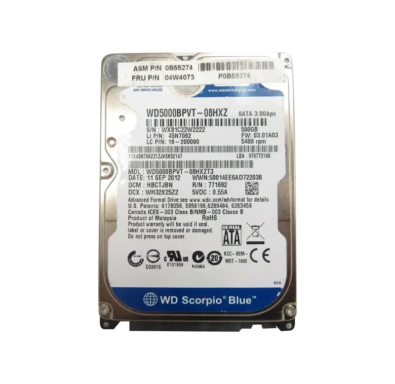 04W4073 - Lenovo 500GB 5400RPM SATA 3Gb/s 2.5-inch Hard Drive