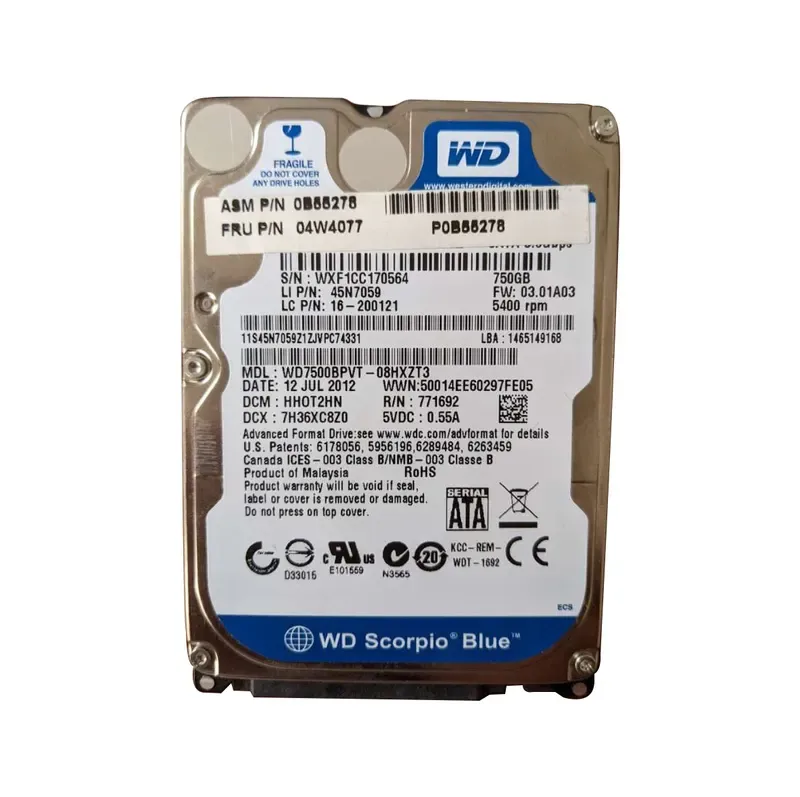 04W4077 - Lenovo 750GB 5400RPM SATA 3Gb/s 2.5-inch Hard Drive
