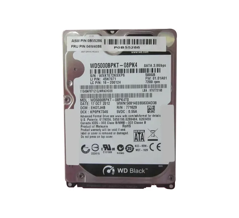 04W4086 - Lenovo 500GB 7200RPM SATA 3Gb/s 2.5-inch Hard Drive