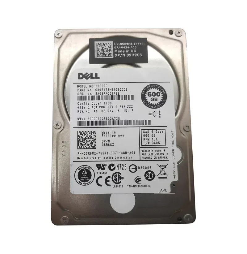 05H9C6 - Dell 600GB 10000RPM SAS 6Gb/s 2.5-inch Hard Drive with Tray