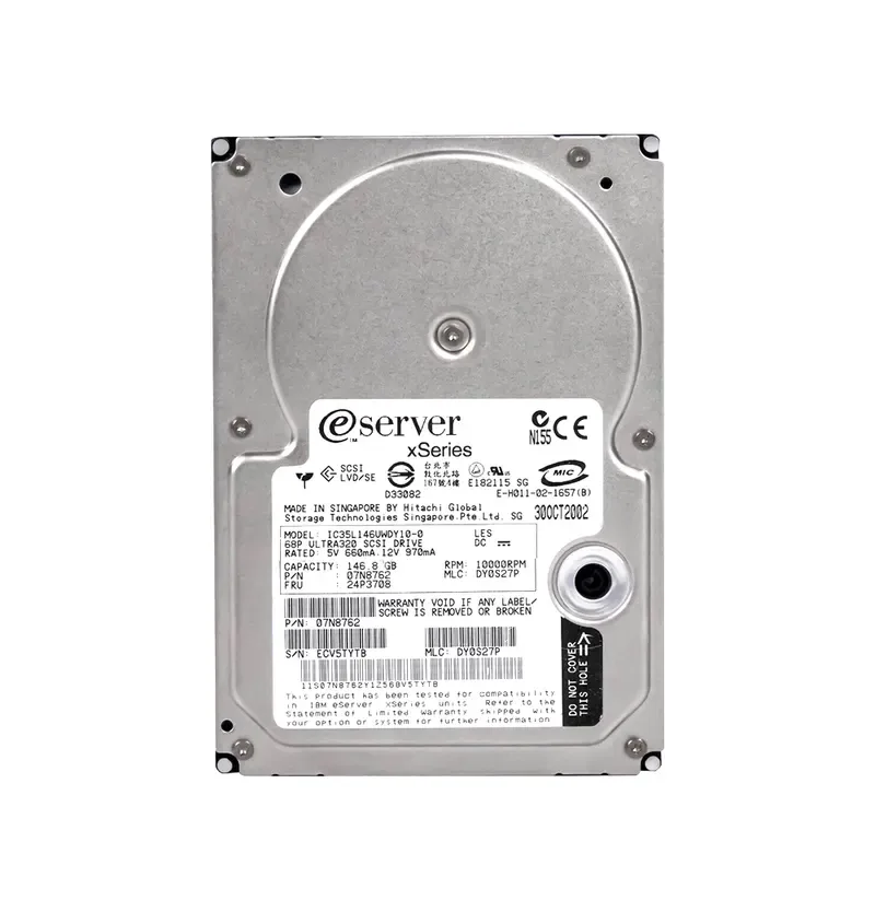 07N8762 - IBM 146.8GB 10000RPM Ultra-320 SCSI 68-Pin 8MB Cache 3.5-inch Hard Drive