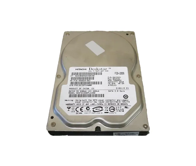 0A33931 - Hitachi Deskstar 7K160 80GB 7200RPM SATA 3GB/s 8MB Cache 3.5-inch Hard Disk Drive