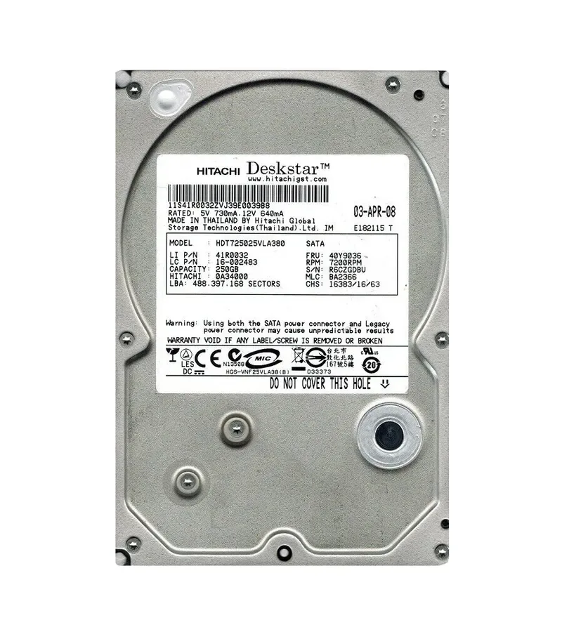 0A34000 - Hitachi 250GB 7200RPM SATA 3Gb/s 3.5-inch Hard Drive