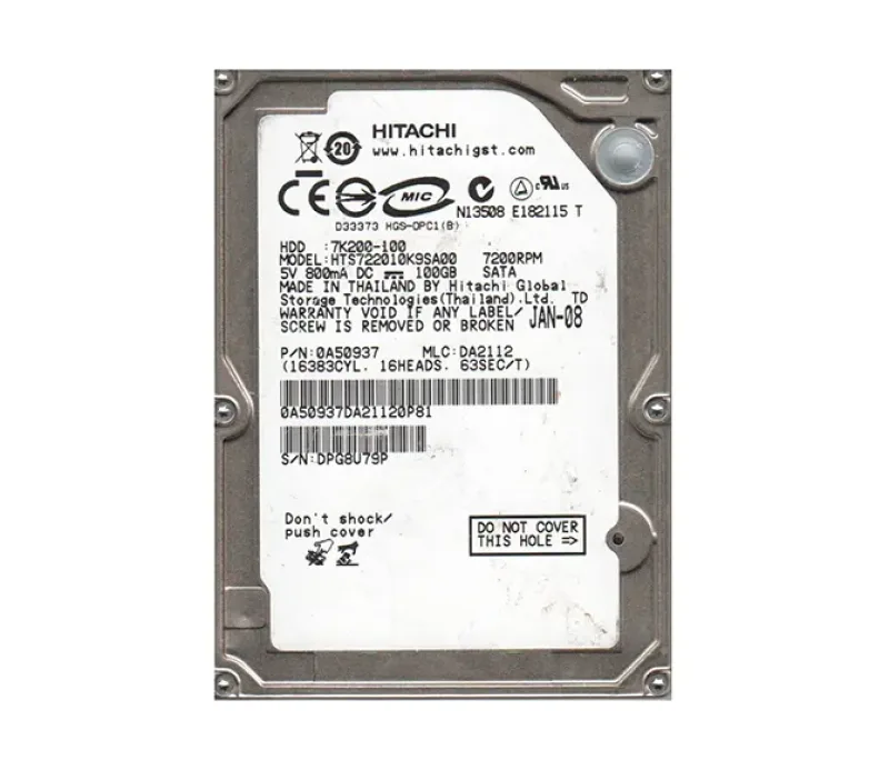 0A50937 - Hitachi TravelStar 100GB 7200RPM 16MB Cache SATA 2.5-inch Laptop Hard Drive