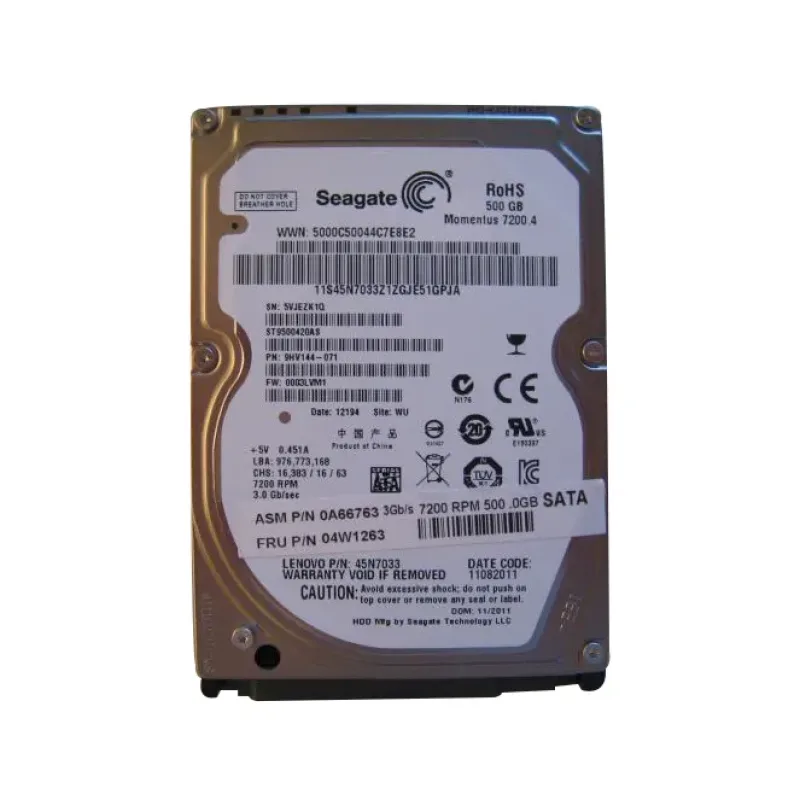 0A66763 - Lenovo 500GB 7200RPM SATA 3Gb/s 2.5-inch Hard Drive
