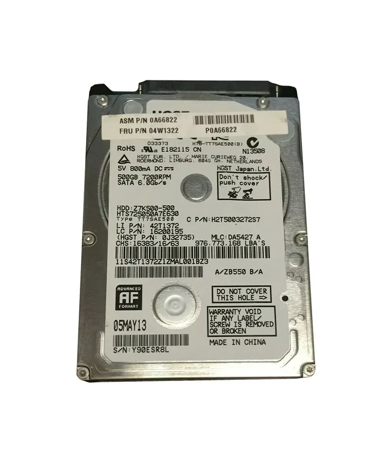 0A66822 - Lenovo 500GB 7200RPM SATA 6Gb/s 2.5-inch Hard Drive for ThinkPad X140e Laptop System