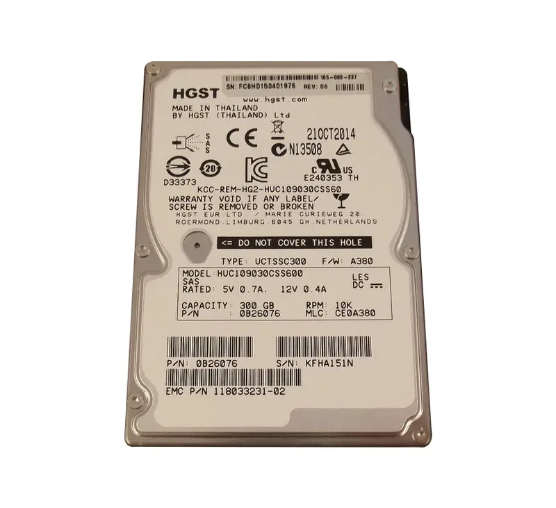 0B26076 - HGST / EMC Ultrastar C10K900 300GB 10000RPM SAS 6Gb/s 64MB Cache 2.5-inch Hard Drive