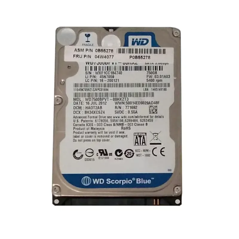 0B55278 - Lenovo 750GB 5400RPM SATA 3Gb/s 2.5-inch Hard Drive