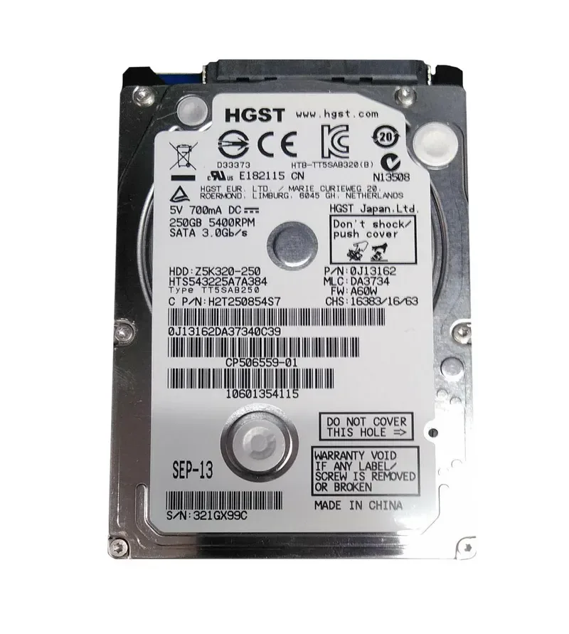 0J13162 - Hitachi Travelstar Z5K320 250GB 5400RPM SATA 3Gb/s 8MB Cache 2.5-inch Hard Drive