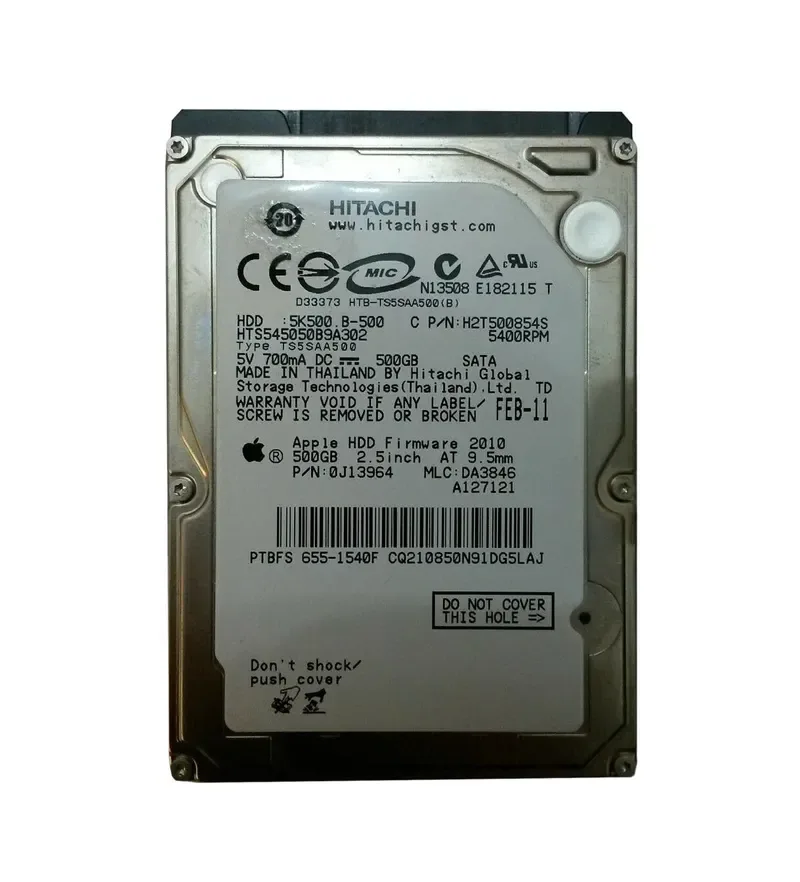 0J13964 - Hitachi Travelstar 5K500.B 500GB 5400RPM SATA 3Gb/s 8MB Cache 2.5-inch Hard Drive