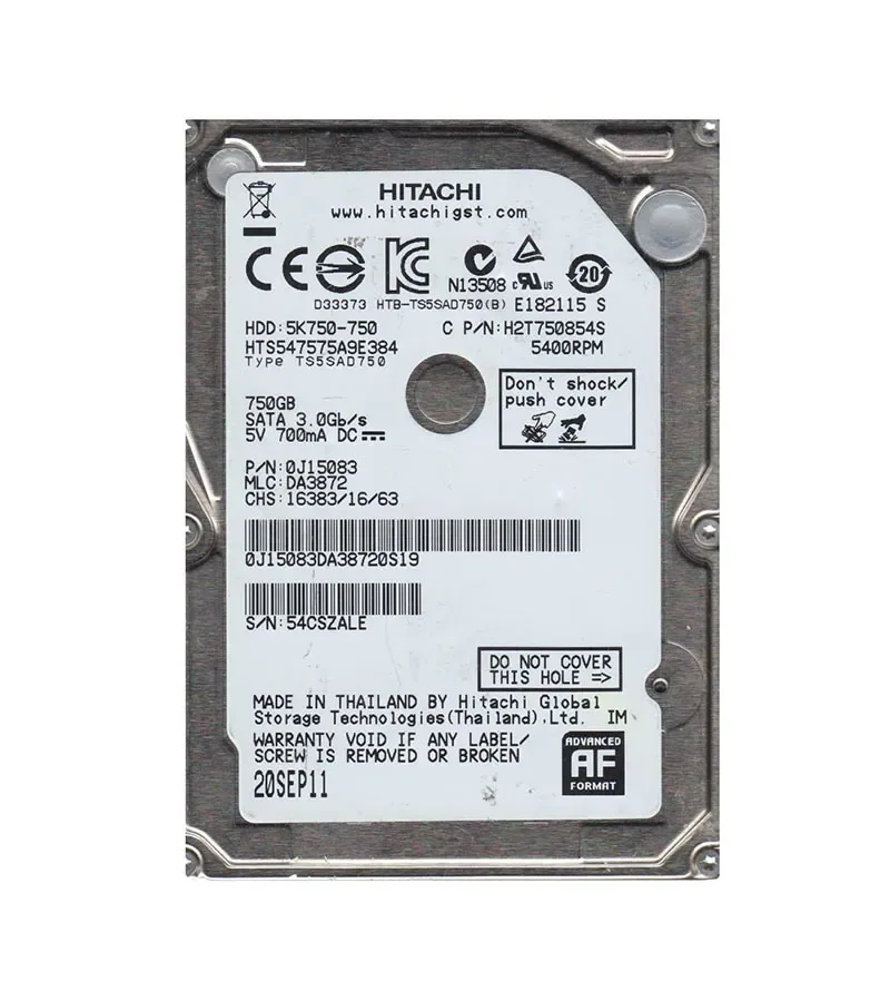 0J15083 - Hitachi 750GB 5400RPM SATA 3Gb/s 2.5-inch Hard Drive
