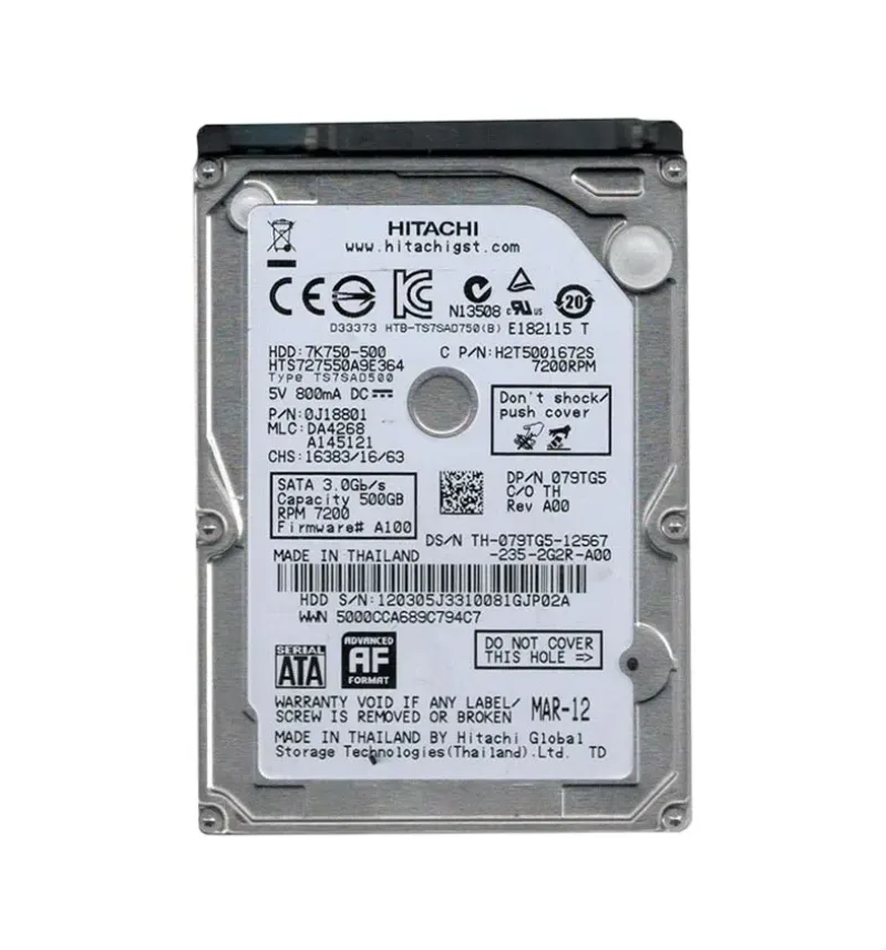 0J18801 - Hitachi Travelstar 7K750 500GB 7200RPM SATA 3Gb/s 16MB Cache 2.5-inch Hard Drive