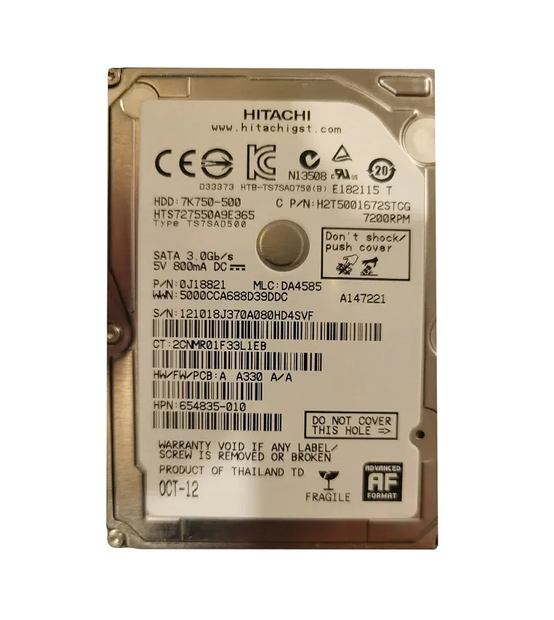 0J18821 - Hitachi Travelstar 7K750 500GB 7200RPM SATA 3Gb/s 16MB Cache 2.5-inch Hard Drive