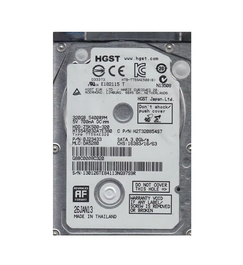 0J23433 - Hitachi Travelstar Z5K500 320GB 5400RPM SATA 3Gb/s 8MB Cache 2.5-inch Hard Drive