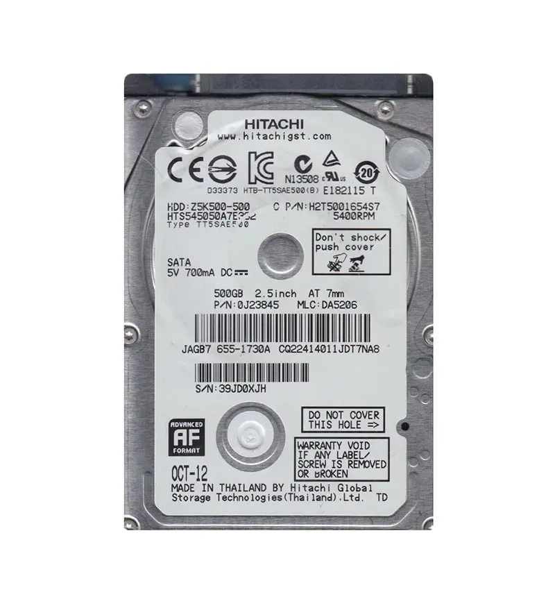 0J23845 - Hitachi Travelstar Z5K500 500GB 5400RPM SATA 3Gb/s 8MB Cache 2.5-inch Hard Drive