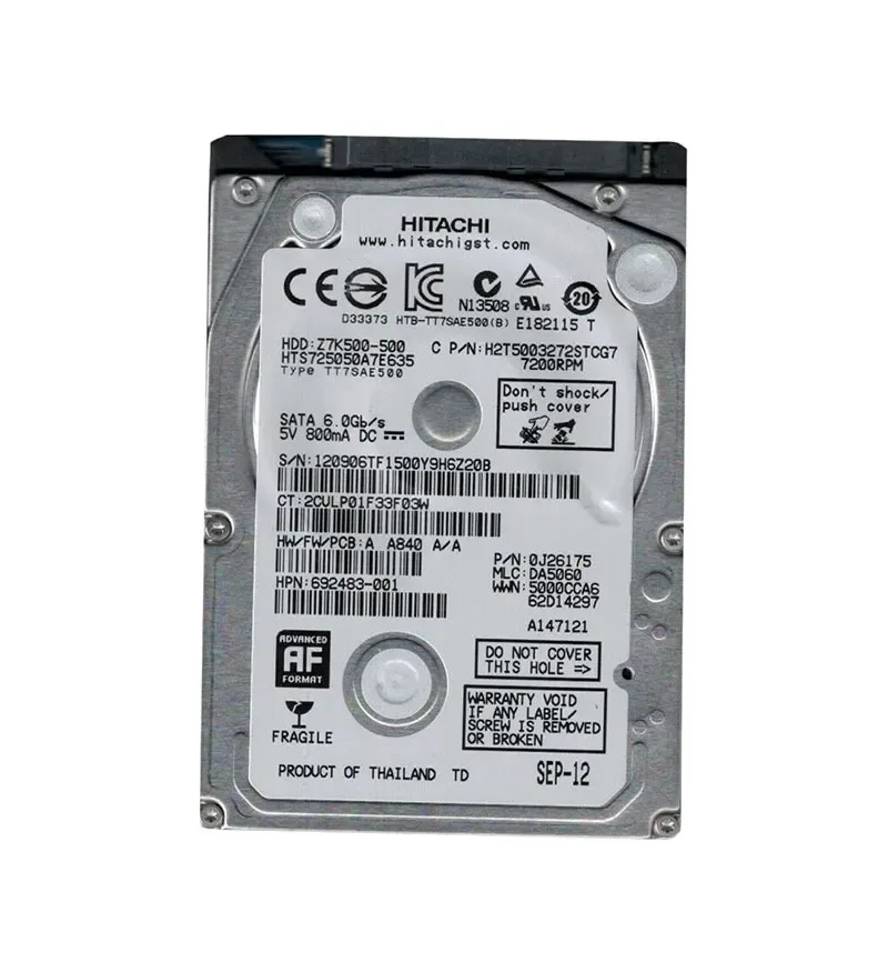 0J26175 - Hitachi 500GB 7200RPM SATA 6Gb/s 2.5-inch Hard Drive
