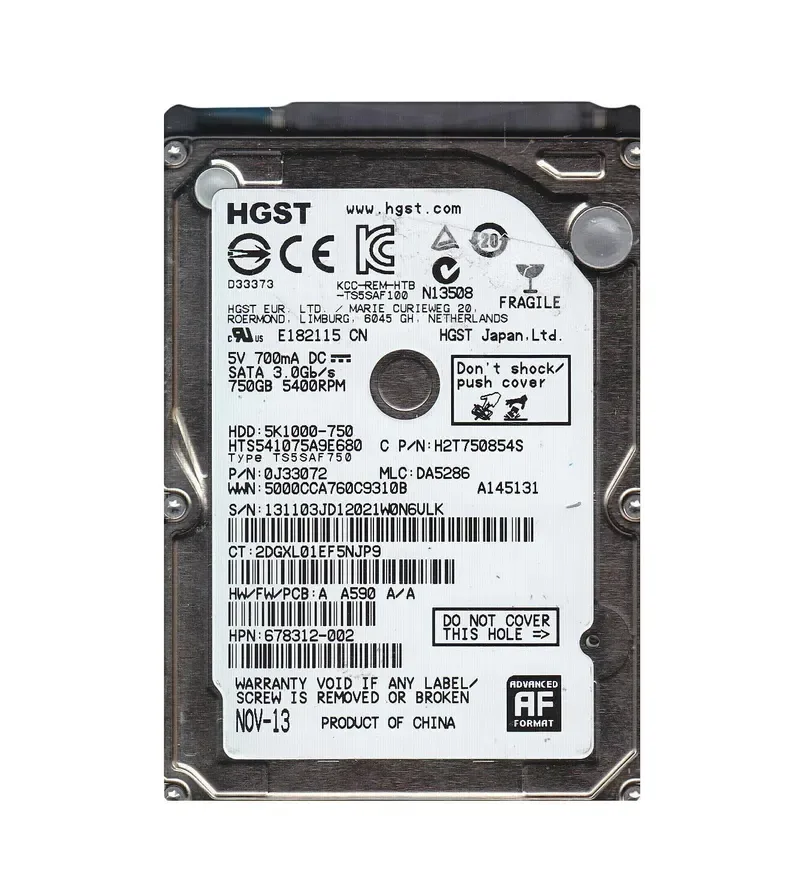 0J33072 - Hitachi 750GB 5400RPM SATA 6Gb/s 2.5-inch Hard Drive