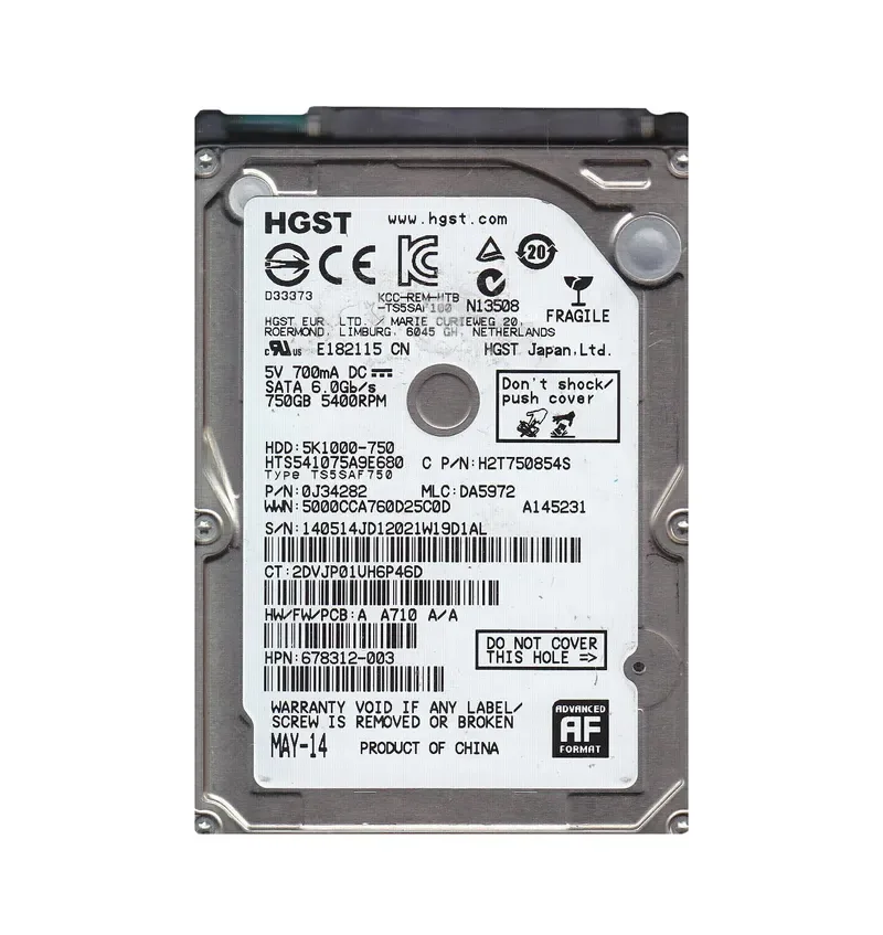 0J34282 - Hitachi 750GB 5400RPM SATA 6Gb/s 2.5-inch Hard Drive