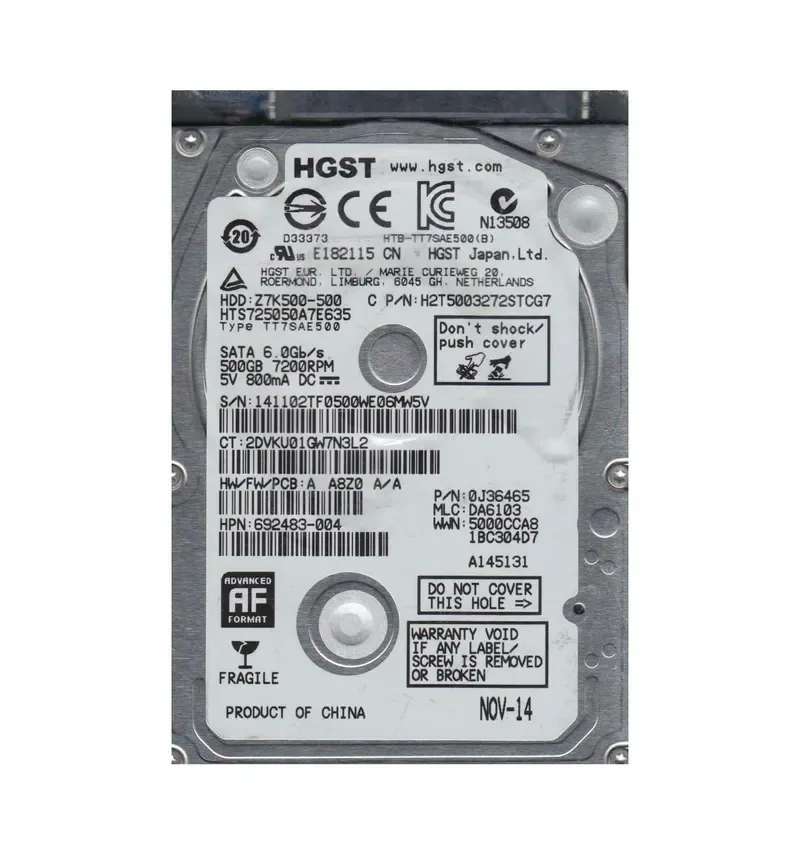 0J36465 - Hitachi 500GB 7200RPM SATA 6Gb/s 2.5-inch Hard Drive