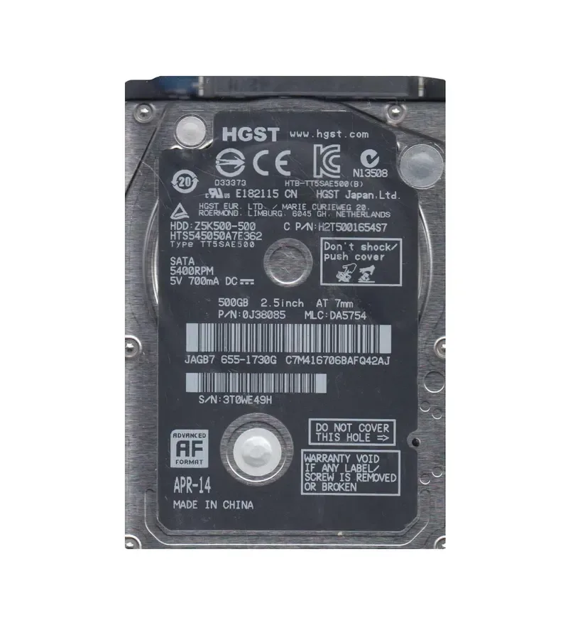 0J38085 - Hitachi 500GB 5400RPM SATA 3Gb/s 2.5-inch Hard Drive