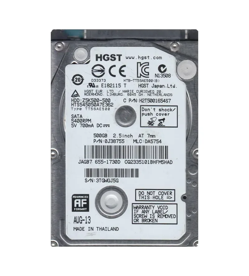 0J38755 - Hitachi Travelstar Z5K500 500GB 5400RPM SATA 3Gb/s 16MB Cache 2.5-inch Hard Drive