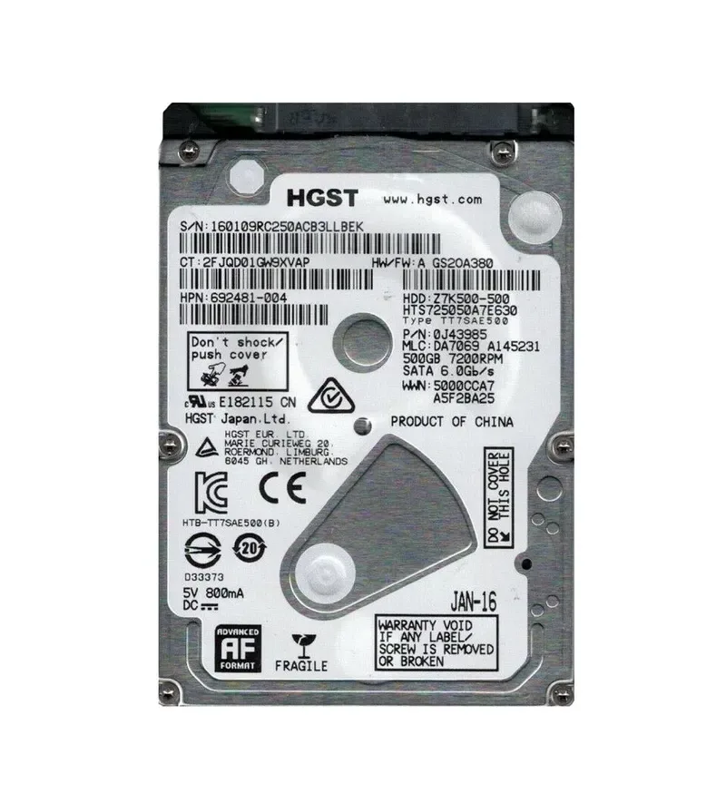 0J43985 - Hitachi 500GB 7200RPM SATA 6Gb/s 2.5-inch Hard Drive