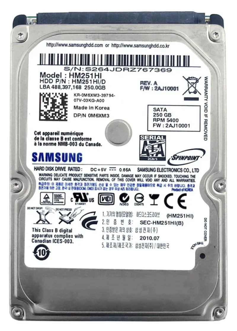 0M6XM3 - Dell 250GB 5400RPM SATA 2.5-inchHard Drive