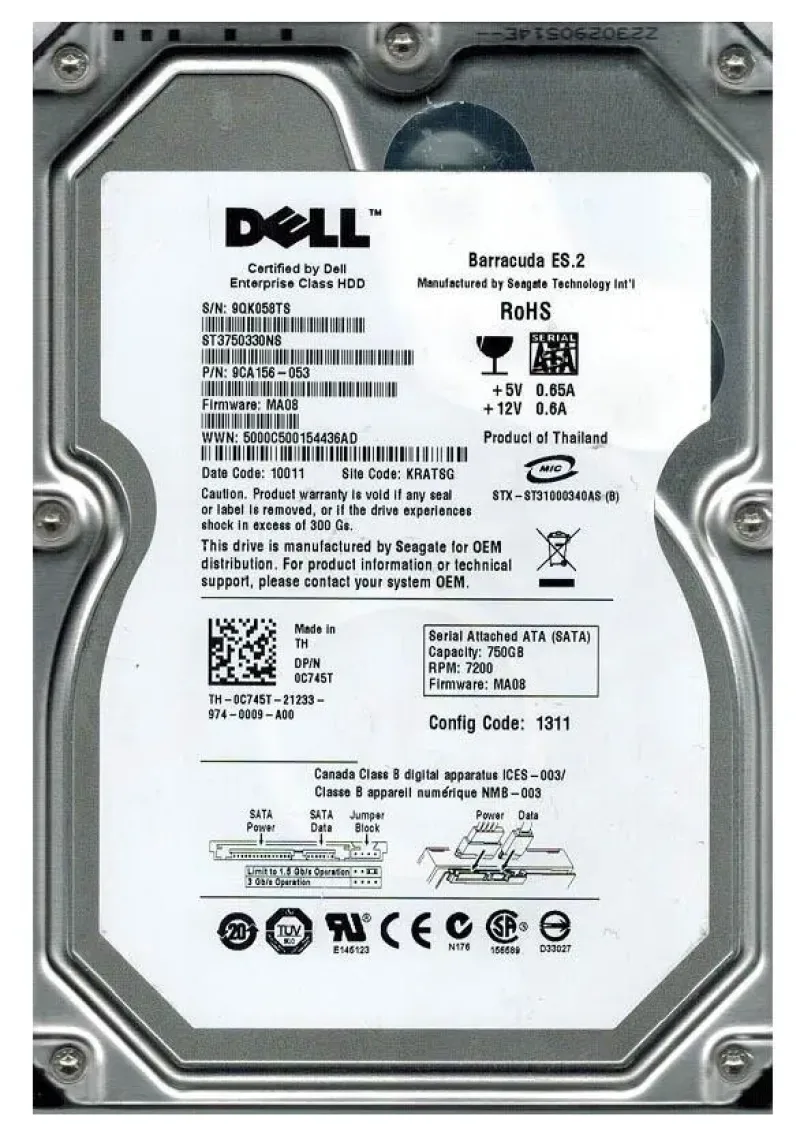 0W170D - Dell 750GB 7200RPM SATA 3Gb/s 16MB Cache 3.5-inchHard Drive