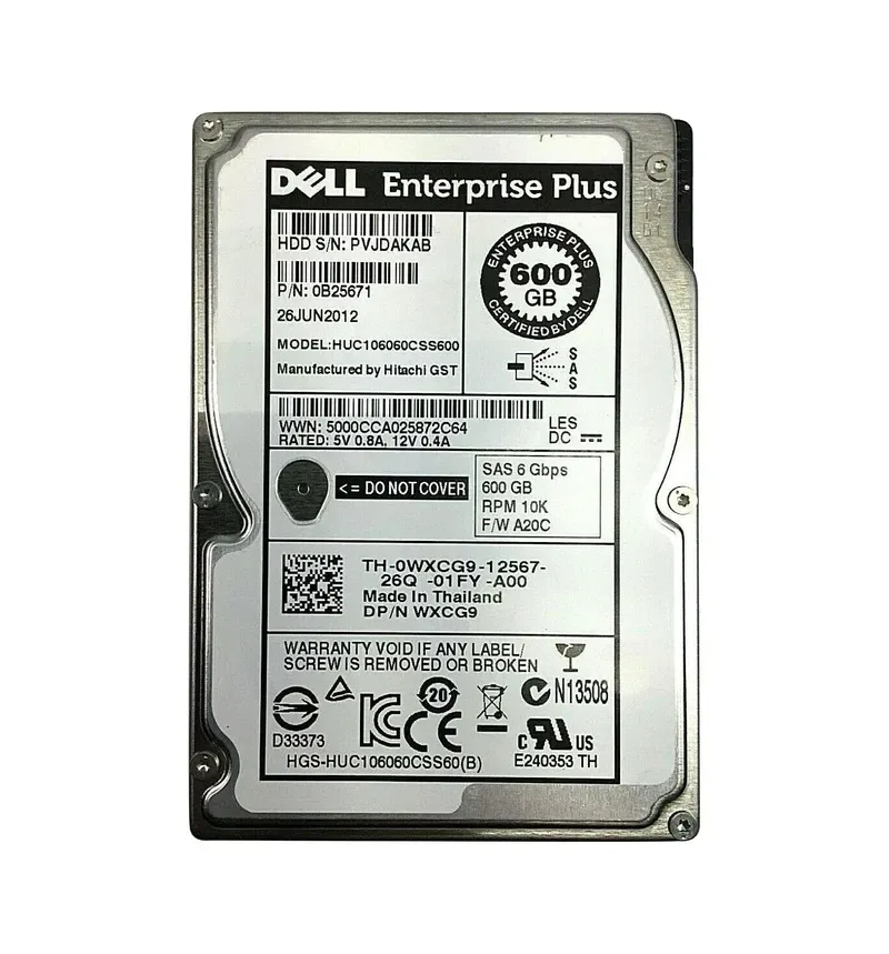 0WXCG9 - Dell 600GB 10000RPM SAS 6Gb/s 2.5-inch SFF Hard Drive