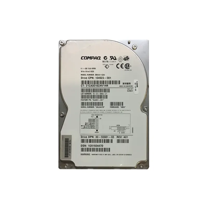 104923-001 - HP / Compaq 9.1GB 7200RPM Ultra-2 Wide SCSI 80-Pin Hot-Swappable 3.5-Inch Hard Drive