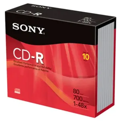 10CRM80R - Sony CD-R Media - 700MB - 120mm Standard - 10 Pack Slim Jewel Case