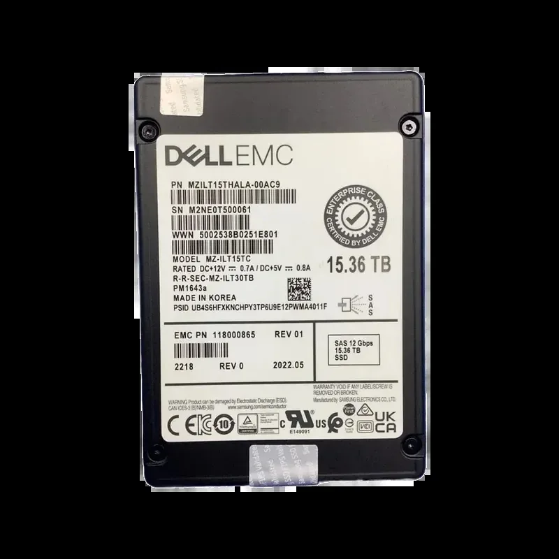 EMC 118000865 Dell EMC 118000865 is a 15.36TB Samsung PM1643a enterprise SAS SSD with 12Gbps interface, 2.5-inch form factor, up to 2100MB/s sequential read, 450K random read IOPS, 1 DWPD endurance ov