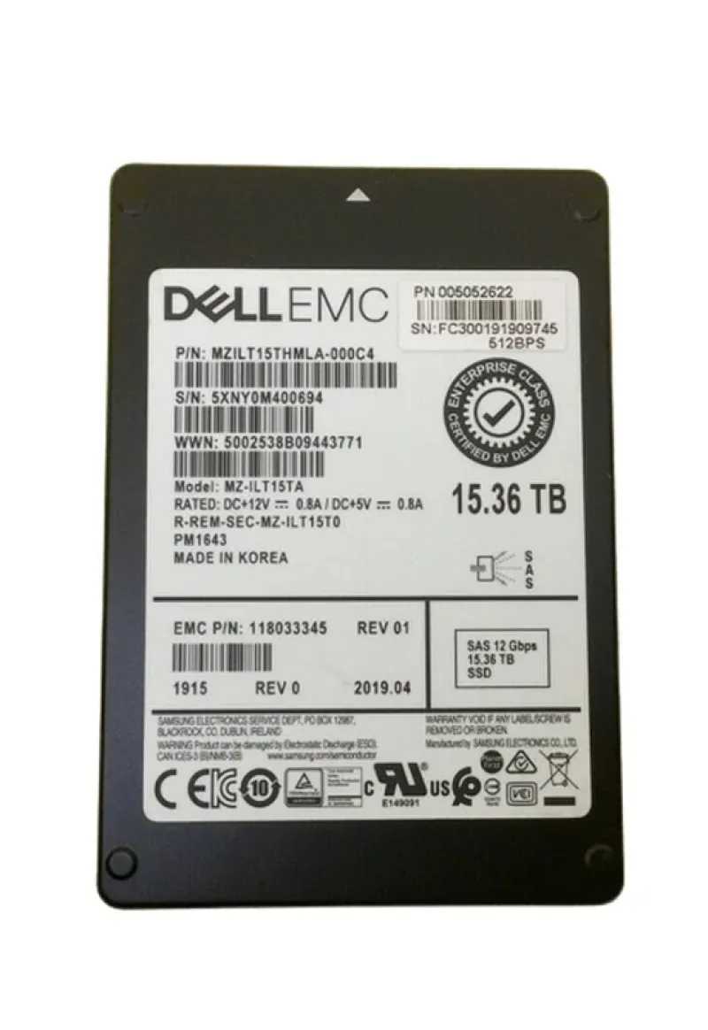 EMC 118033345 PM1643 15.36TB Triple-Level Cell 12Gb/s SAS SFF 2.5-Inch Solid State Drive With Tray