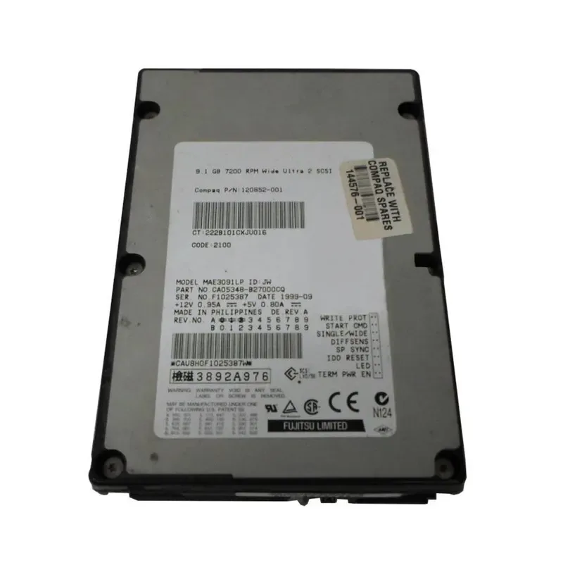 120852-001 - Compaq 9GB 7200RPM Ultra2 SCSI 3.5-inch Hard Drive