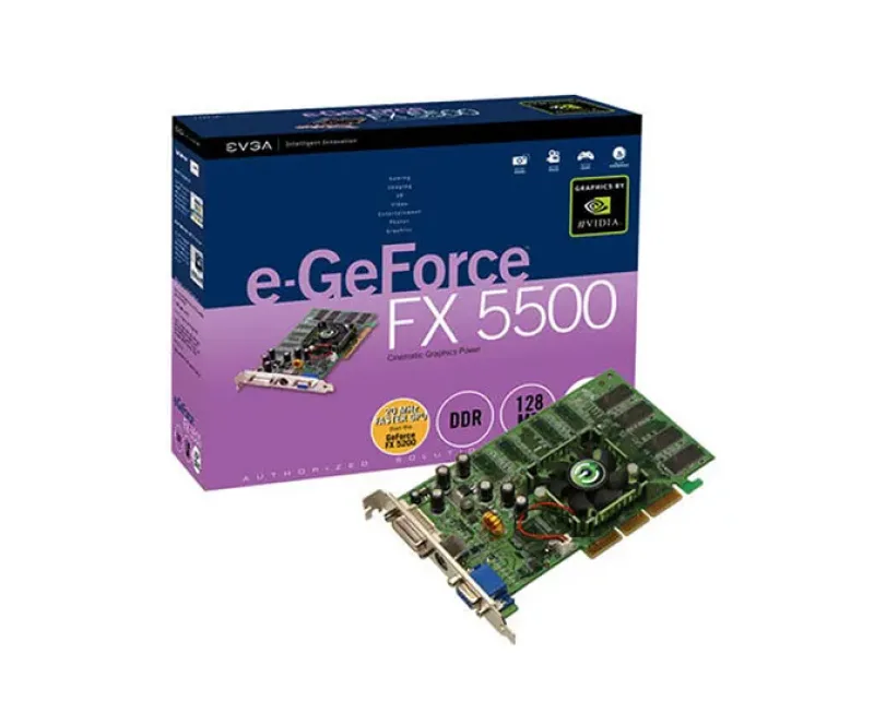 128-P1-N320-KR - EVGA Nvidia GeForce FX 5500 128MB 64-Bit DDR PCI DVI/ S-Video Out Video Graphics Card
