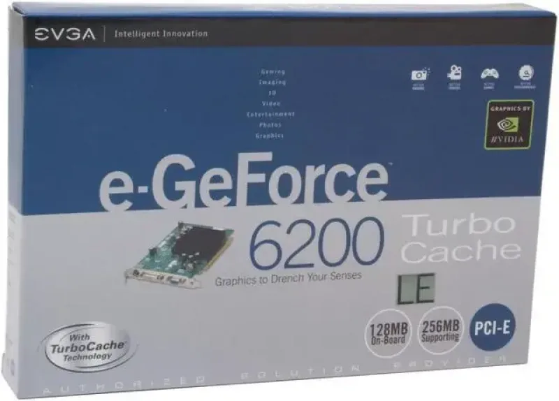 128-TC-2N27-SR - EVGA e-GeForce 6200 LE 512MB (On board 128MB) 64-Bit GDDR2 PCI Express x16 Video Graphics Card
