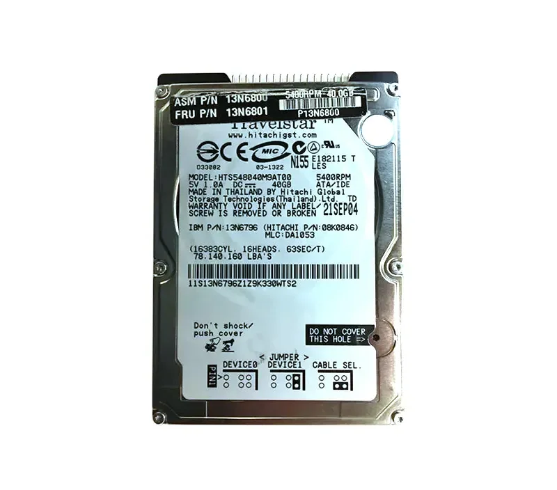 13N6800 - IBM Travelstar 5K80 40GB 5400RPM ATA-100 8MB Cache 2.5-inch Hard Disk Drive