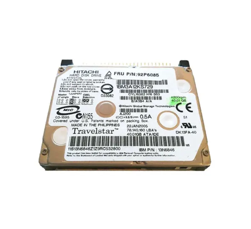 13N6846 - IBM C4K40 40GB 4200RPM ATA-100 2MB Cache 1.8-inch Hard Drive for ThinkPad X40 Laptop
