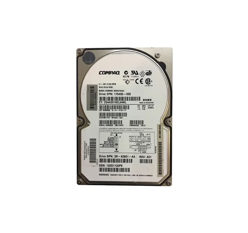 176493-005 - HP / Compaq 9.1GB 10000RPM Ultra-160 SCSI Non Hot-Swappable 68-Pin 3.5-inch Hard Drive