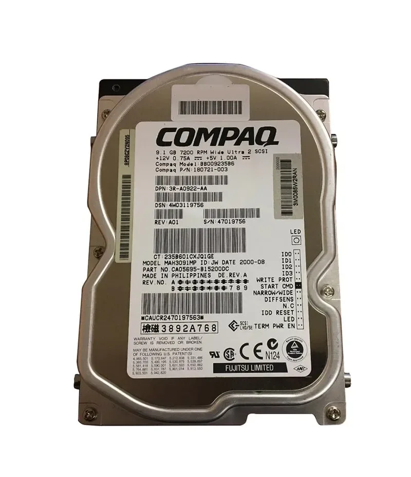 180721-003 - Compaq 9GB 7200RPM Ultra2 SCSI 3.5-inch Hard Drive